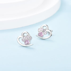 Paw and Heart Earrings with Zirconia