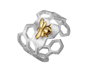 Adjustable 18K Gold Plated Honeycomb Ring