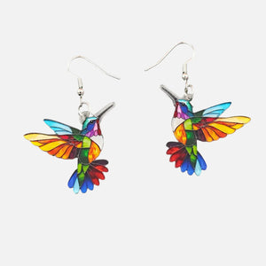 Acrylic Hummingbird Dangle Earrings β Bright 2D Bird Design