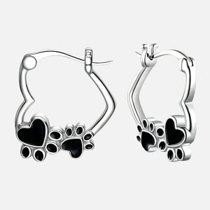 Heart Paw Huggie Earrings with Black Enamel