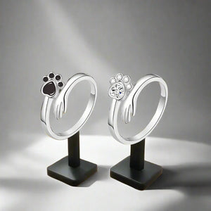 925 Sterling Silver Adjustable Ring – Hand and Paw Print Design