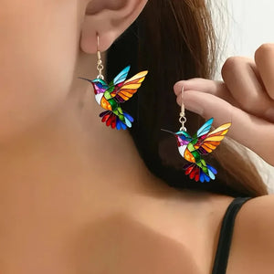 Acrylic Hummingbird Dangle Earrings β Bright 2D Bird Design