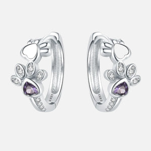 Paw Huggie Earrings in 925 Sterling Silver – With Zirconia and Heart Gem