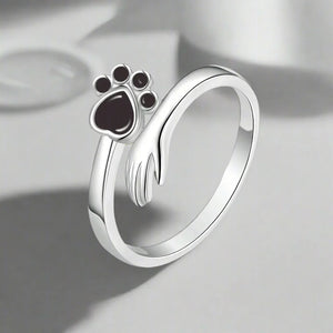 925 Sterling Silver Adjustable Ring – Hand and Paw Print Design