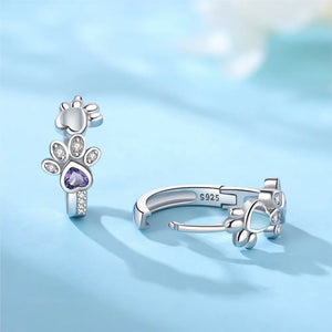Paw Huggie Earrings in 925 Sterling Silver – With Zirconia and Heart Gem