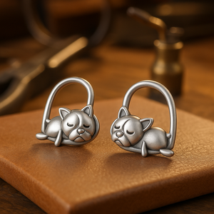 925 Silver Sleeping Puppy Stud Earrings