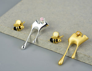 Dripping Honey & Bee Earrings with Zirconia