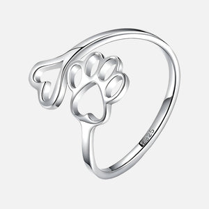 Handcrafted Paw & Heart Ring – Adjustable 925 Sterling Silver