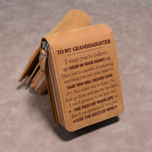 To My Granddaughter- Genuine Premium Leather Zipper Card Wallet