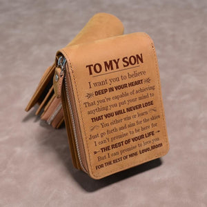 Mom To Son - Genuine Premium Leather Zipper Card Wallet