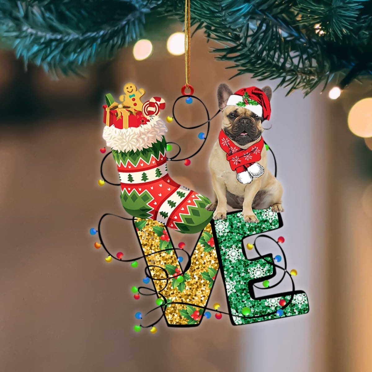 French Bulldog LOVE Stocking Merry Christmas Hanging Ornament