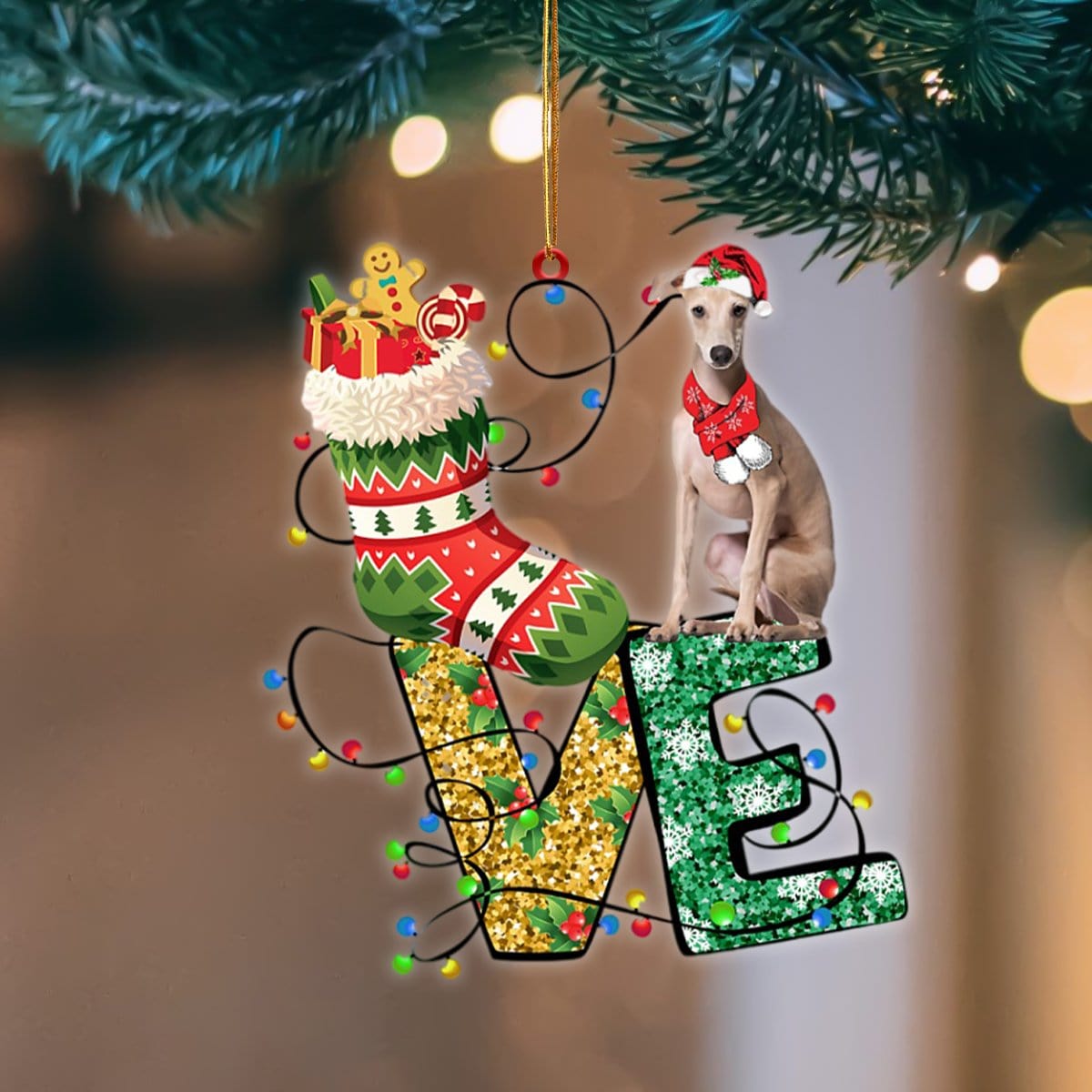 Greyhound LOVE Stocking Merry Christmas Hanging Ornament