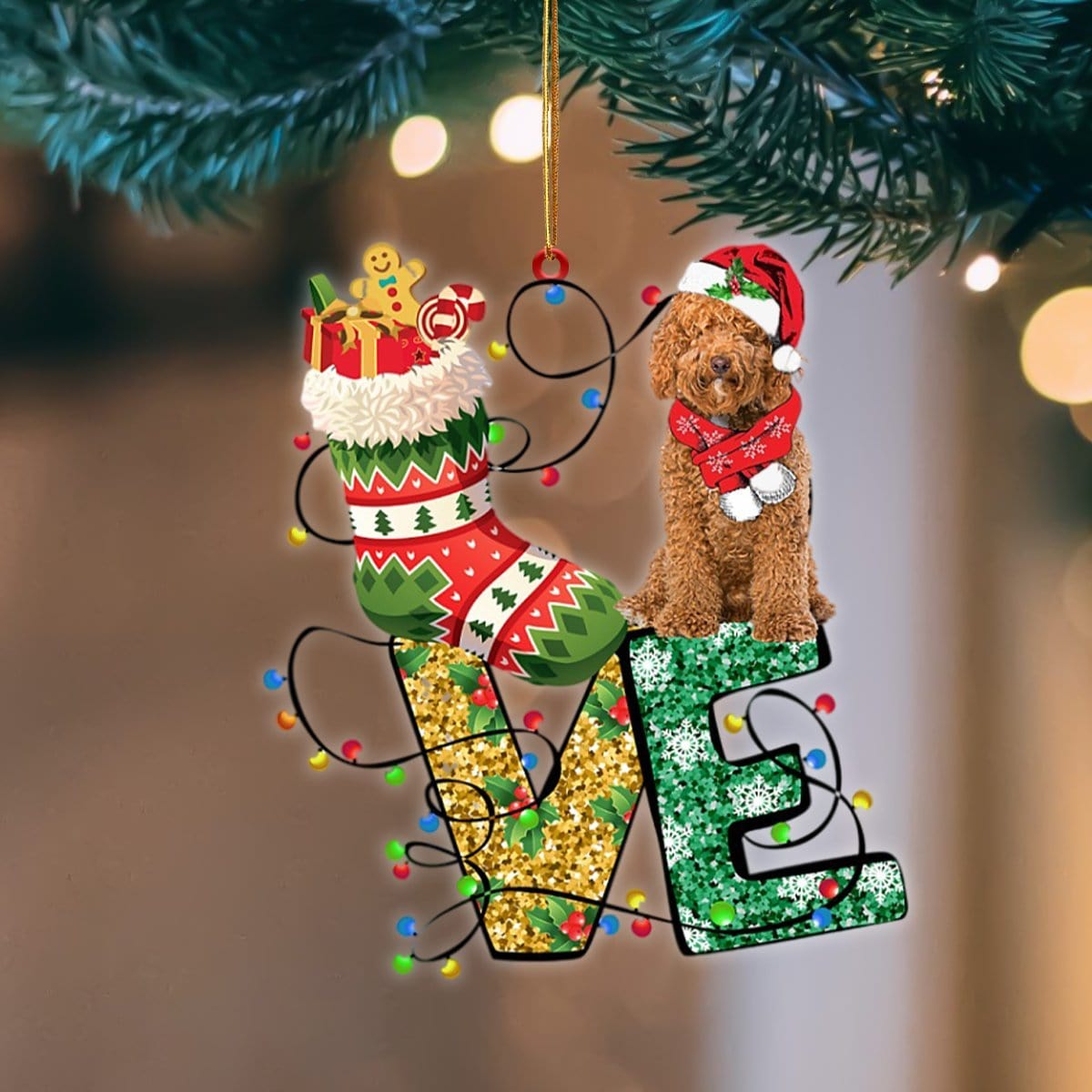 Labradoodle LOVE Stocking Merry Christmas Hanging Ornament