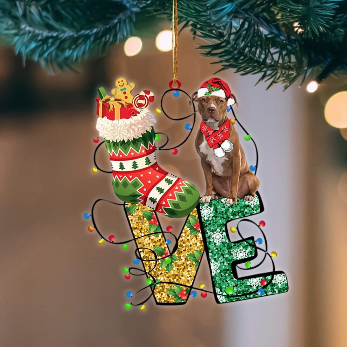 Pit Bull LOVE Stocking Merry Christmas Hanging Ornament