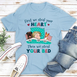 DOGS STEAL YOUR BED - PERSONALIZED CUSTOM UNISEX T-SHIRT