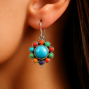 Multicoloured Turquoise Round Earrings