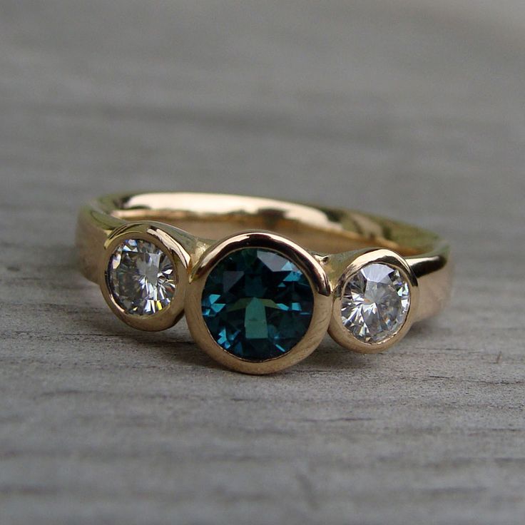 Vintage Blue & White Glass Gold Ring