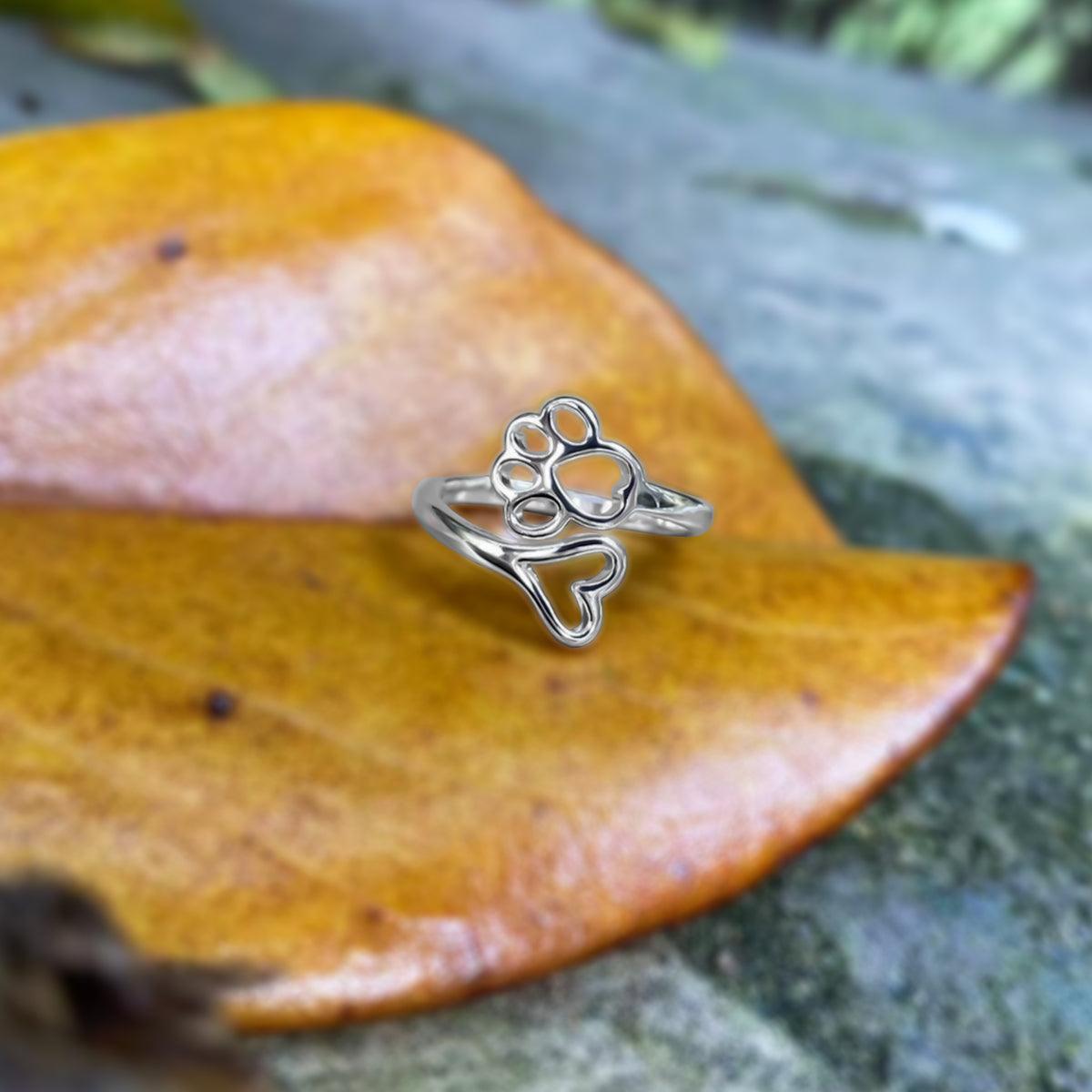 Adjustable Paw & Heart Ring – Stainless Steel