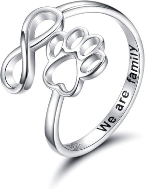 Handcrafted Paw & Heart Ring – Adjustable 925 Sterling Silver