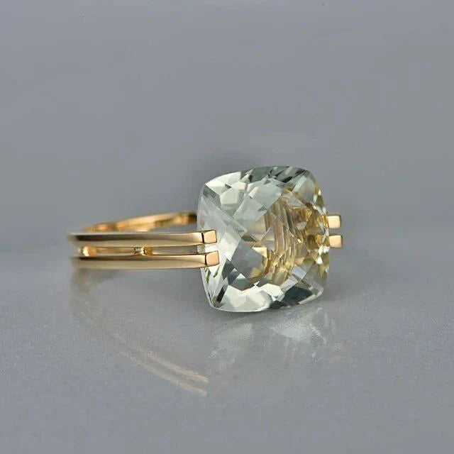 Vintage Green Cubic Glass Gold Ring