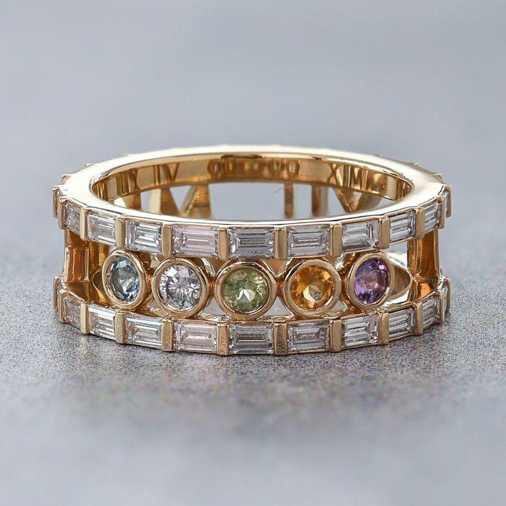 Vintage Colorful Inlaid Zirconia Gold Ring