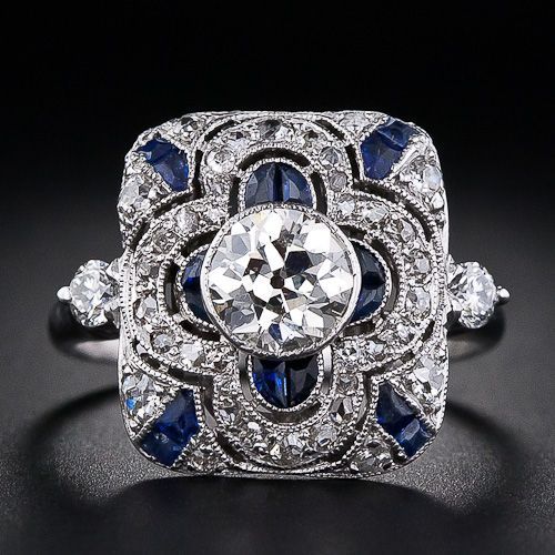 Vintage Blue Mandala Crystal Ring