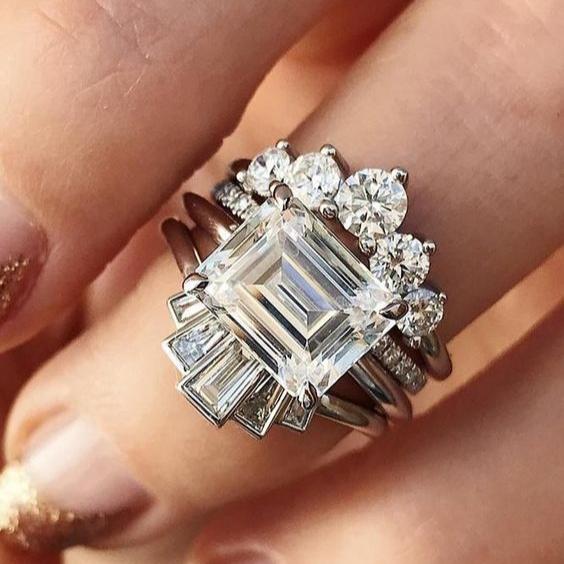 Vintage Glass Silvered Ring Set