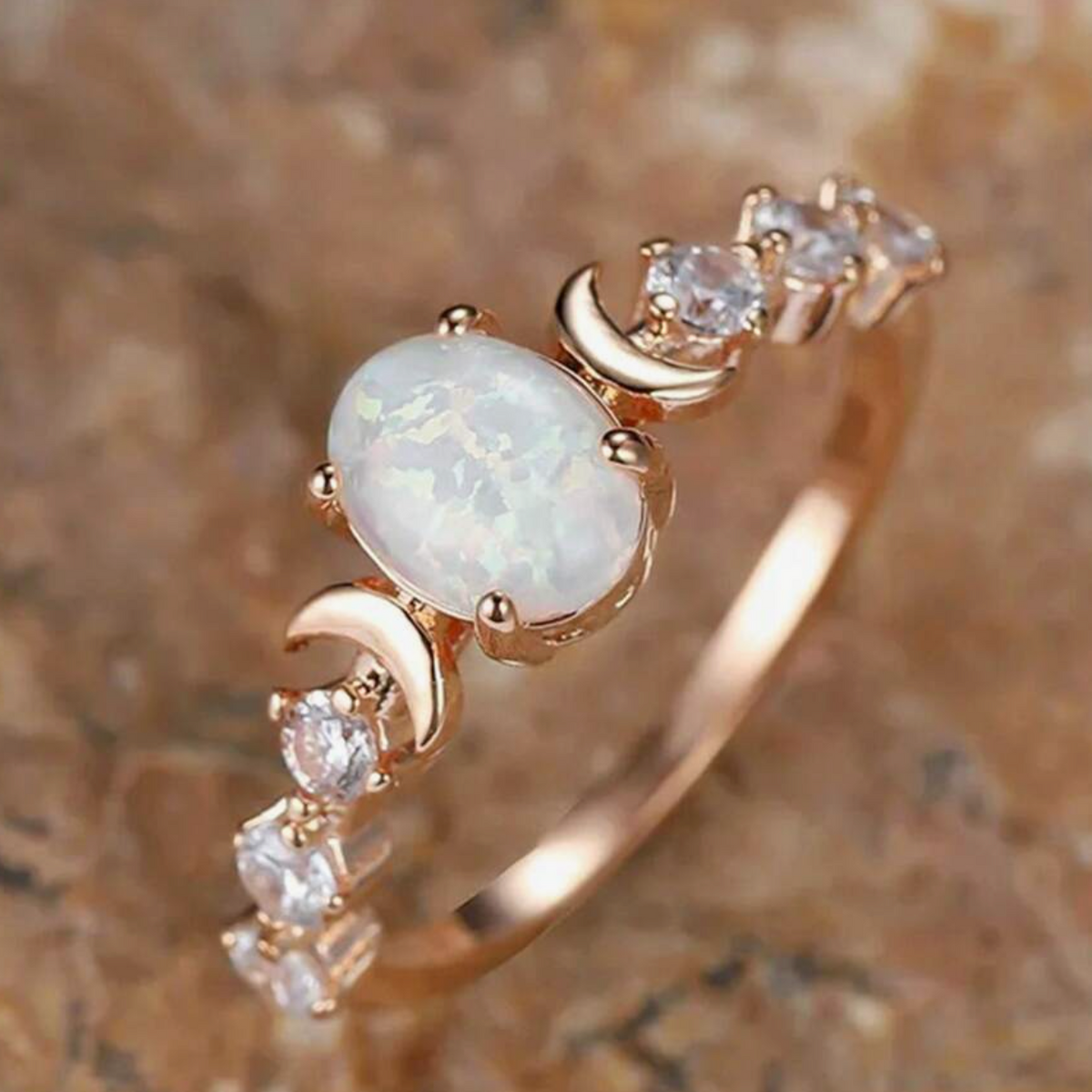 White Opal Rose Ring