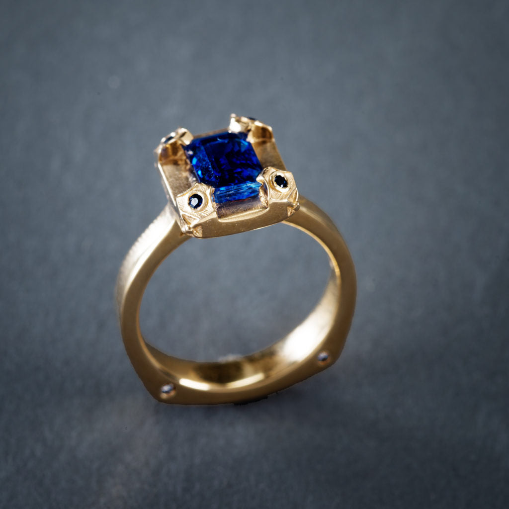 Vintage Blue Crystalline Gold Ring