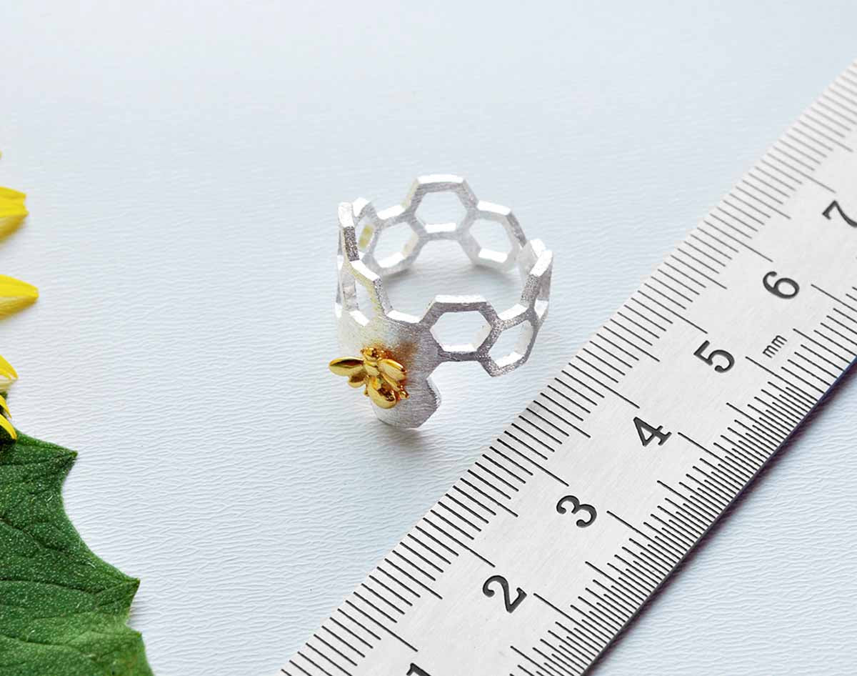 Adjustable 18K Gold Plated Honeycomb Ring