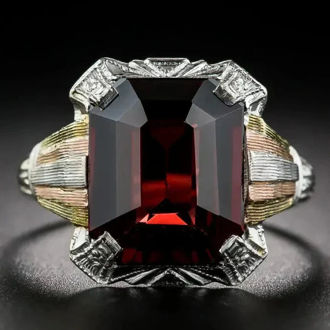 Vintage Red Zirconia Gold & Silver Ring