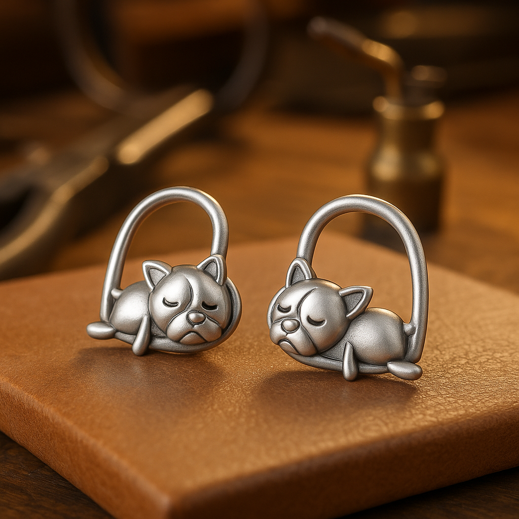 925 Silver Sleeping Puppy Stud Earrings