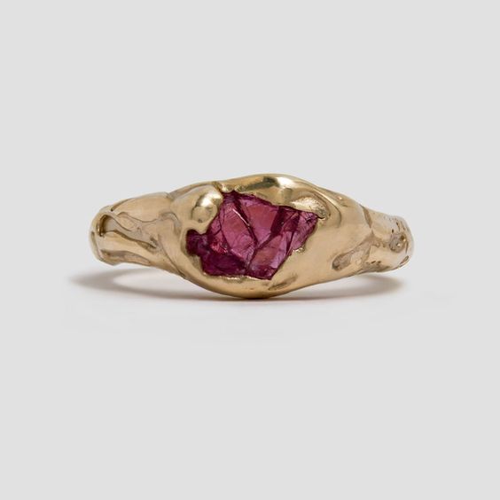 Vintage Garnet Gold Forged Ring