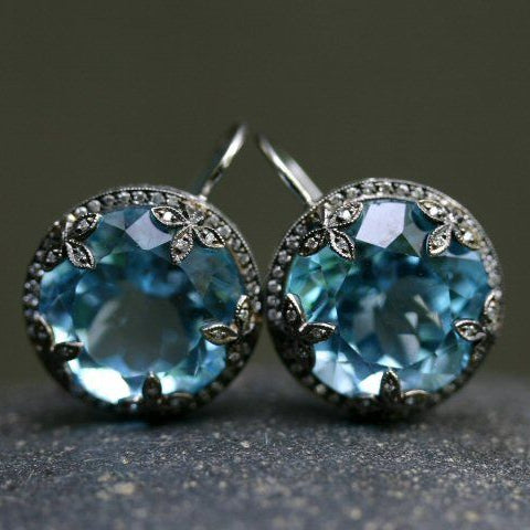 Vintage Blue Rounded Crystal Earrings