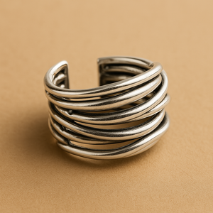 925 Sterling Silver Adjustable Layered Ring
