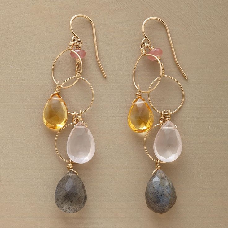 Vintage Dangling Colorful Stones Fine Earrings