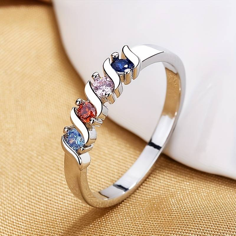 Vintage Colorful Inlaid Zirconia Silver Ring