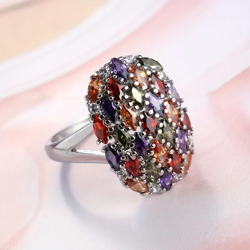 Vintage Colorful Crystal Silver Ring