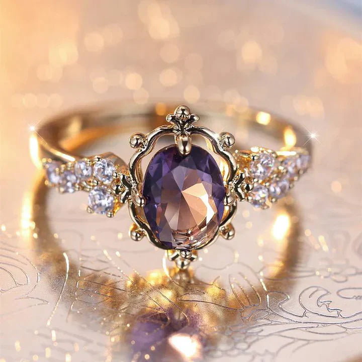 Vintage Purple Crystal Gold Ring