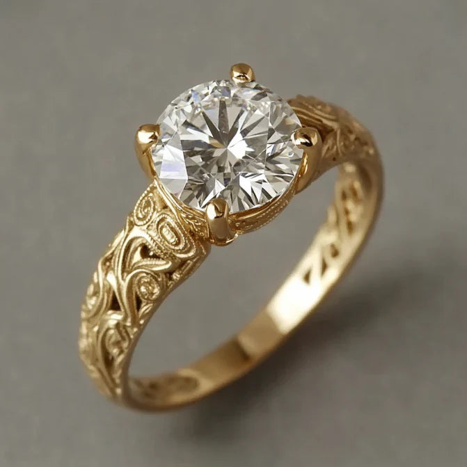 Vintage White Glass Gold Ivy Ring