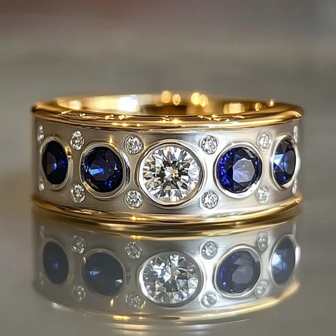 Vintage Blue & White Crystal Gold & Silver Ring