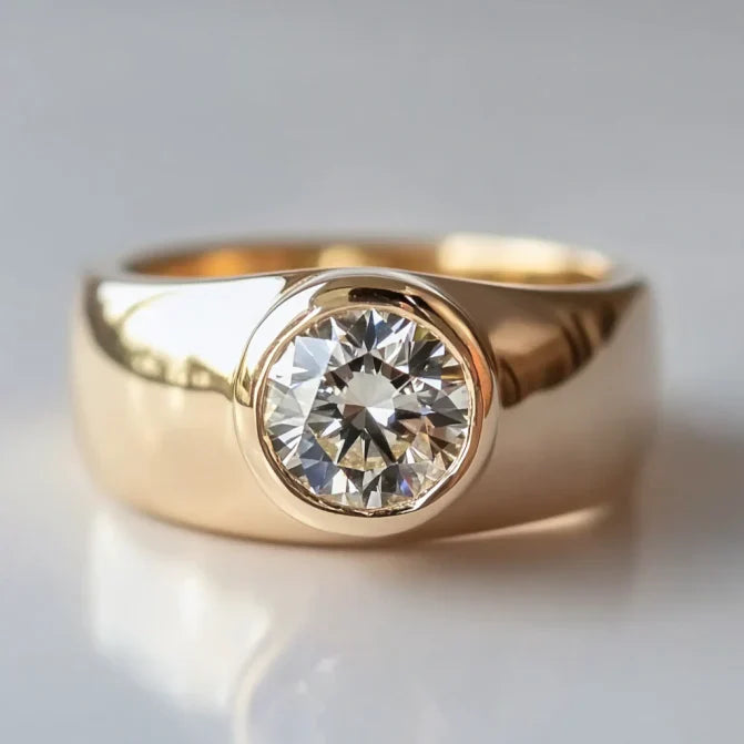 Vintage Inlaid Round White Crystal Gold Ring