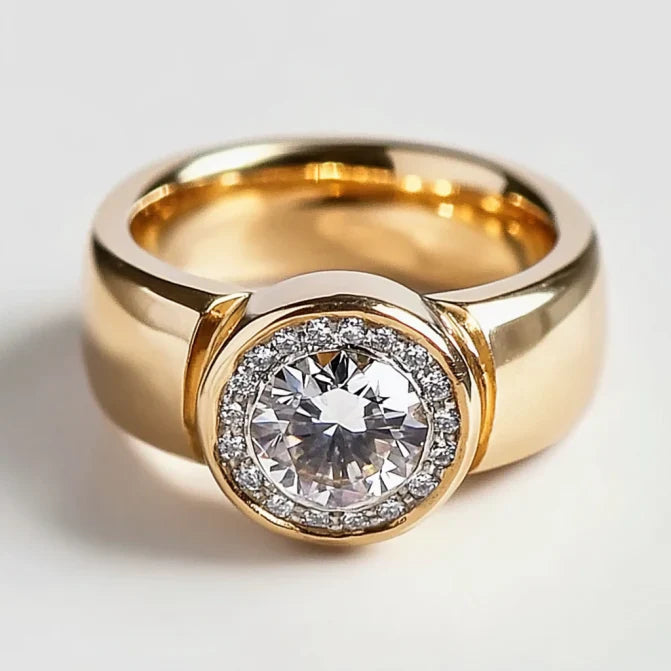Vintage Gold Rounded Inlaid Zirconia Ring