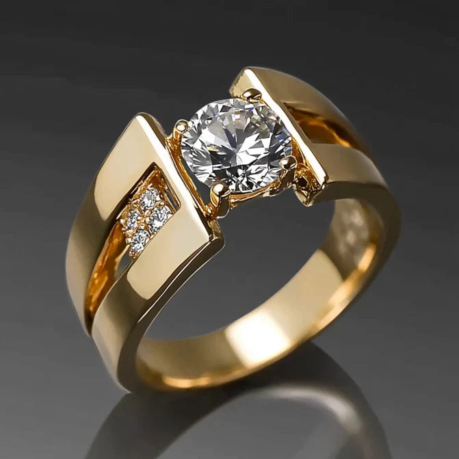 Vintage Hollow Zirconia Golden Ring