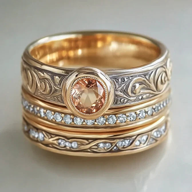 Vintage Orange Crystal Zirconia Gold Ring