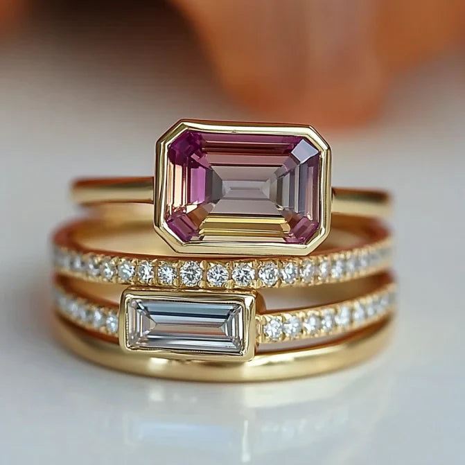 Vintage Colorful Crystal Ring Set
