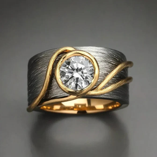 Vintage Dark Silver & Gold Zirconia Ring