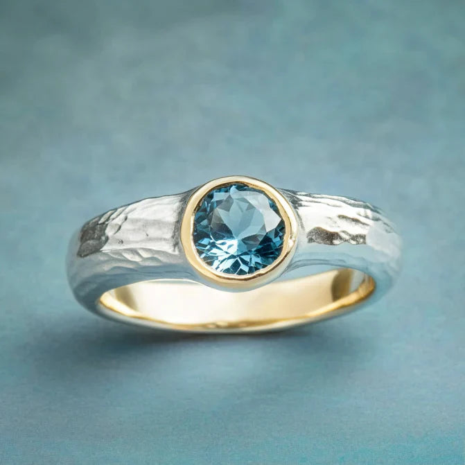 Vintage Blue Inlaid Crystal Gold & Silver Ring