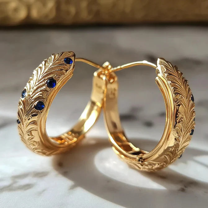 Vintage Gold Leaf Hoop Earrings