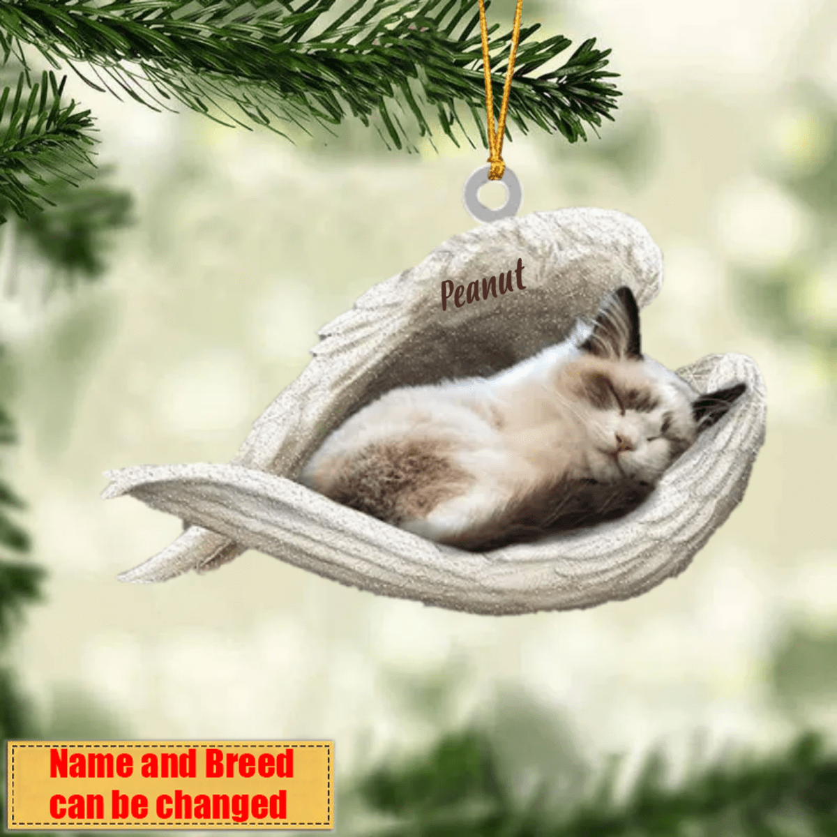 Personalized Stainless Cat Sleeping Angel Ornament- Double Sides Printed